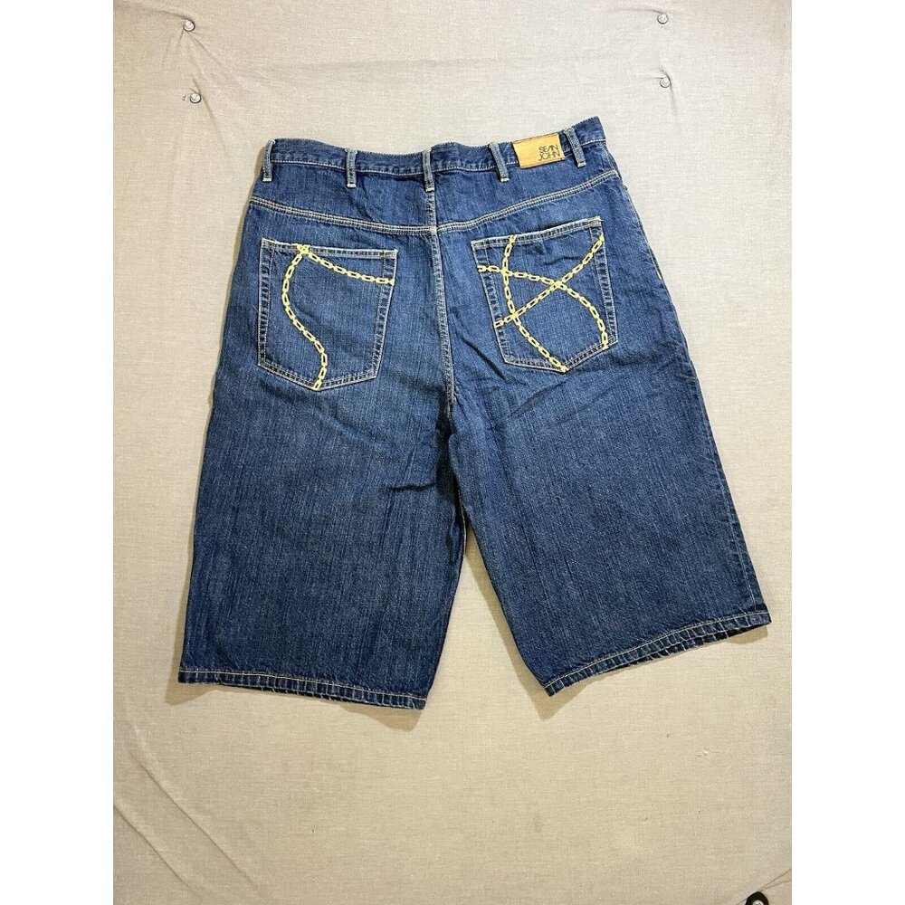 Sean John P‎ Diddy Chains Shorts Men 40 Blue Denim Embroidered Pockets Hip Hop.